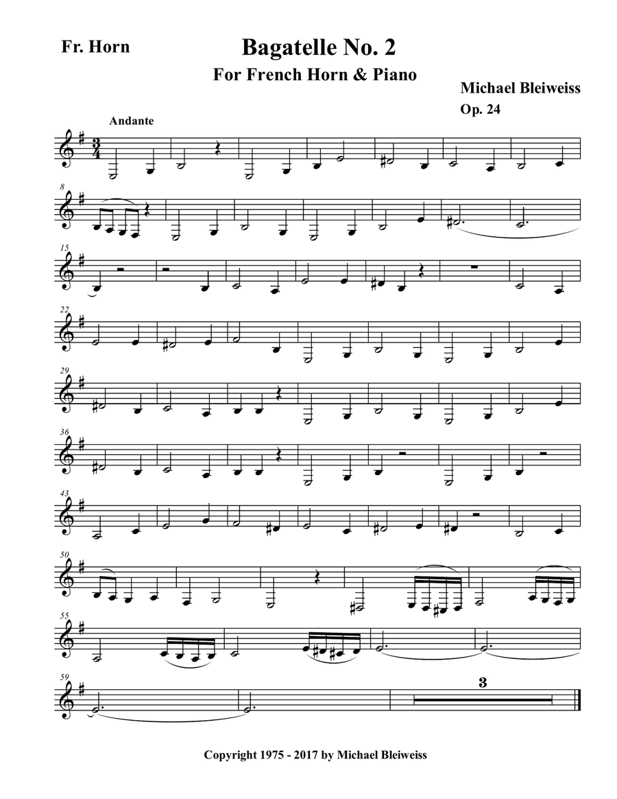 Bagatelle No. 2 for French Horn & Piano Chamber Music scores gallery preview page 2