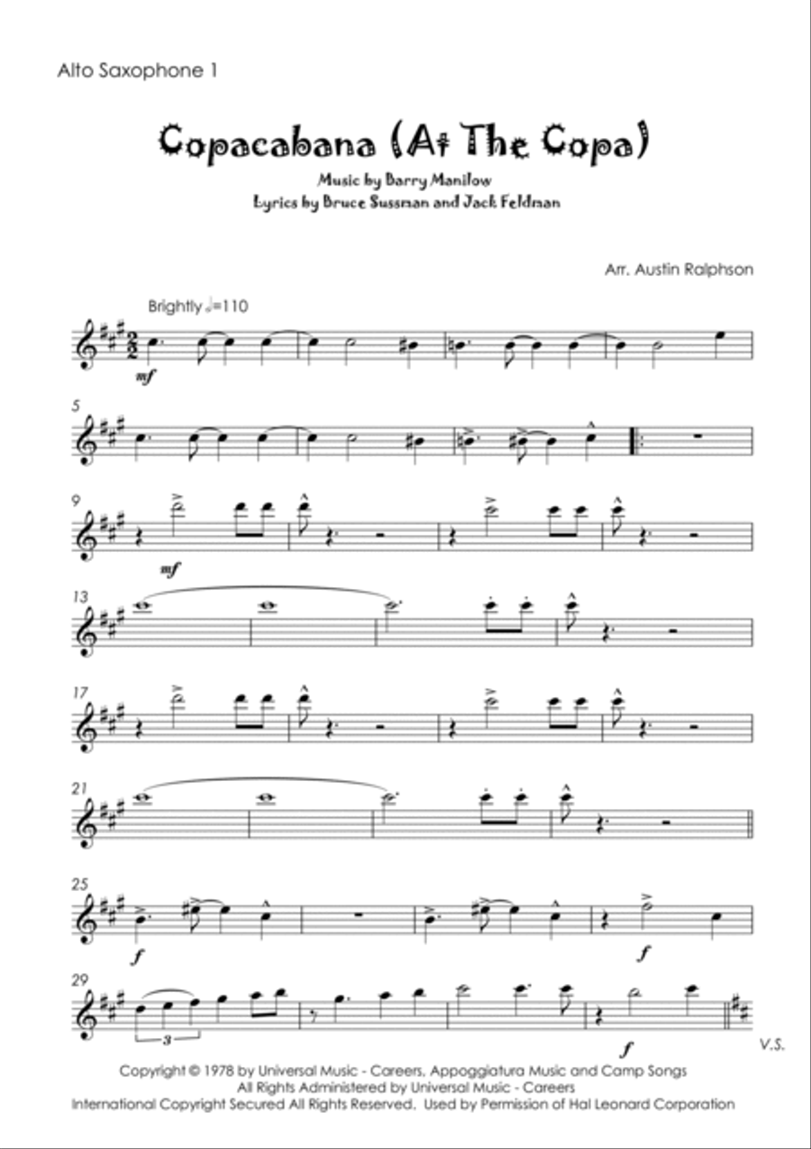 Copacabana (At The Copa) Copacabana (At The Copa) Saxophone Quartet scores gallery preview page 3