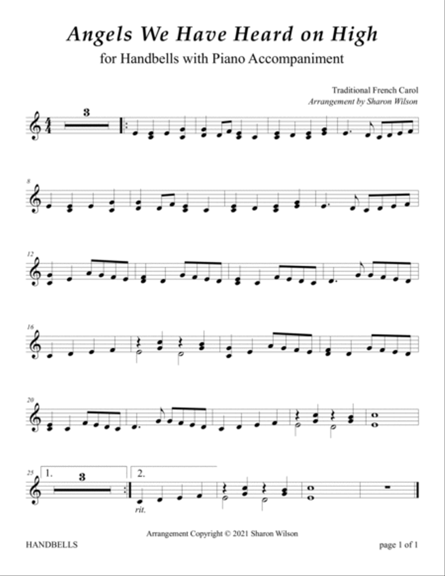 Christmas Carols (A Collection of 10 Color-Coded Arrangements for One Octave Handbells with Piano) Handbell Choir scores gallery preview page 5