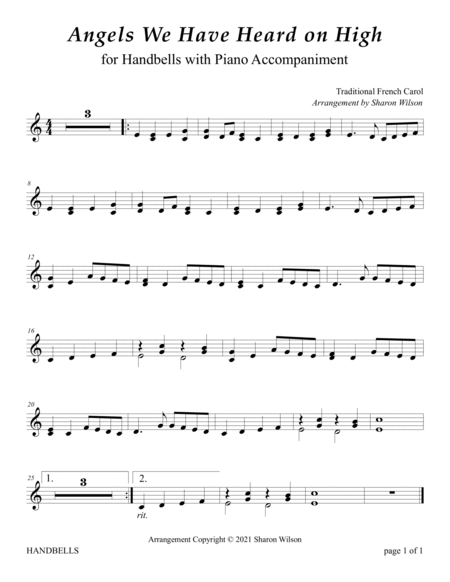 Christmas Carols (A Collection of 10 Color-Coded Arrangements for One Octave Handbells with Piano) image number null