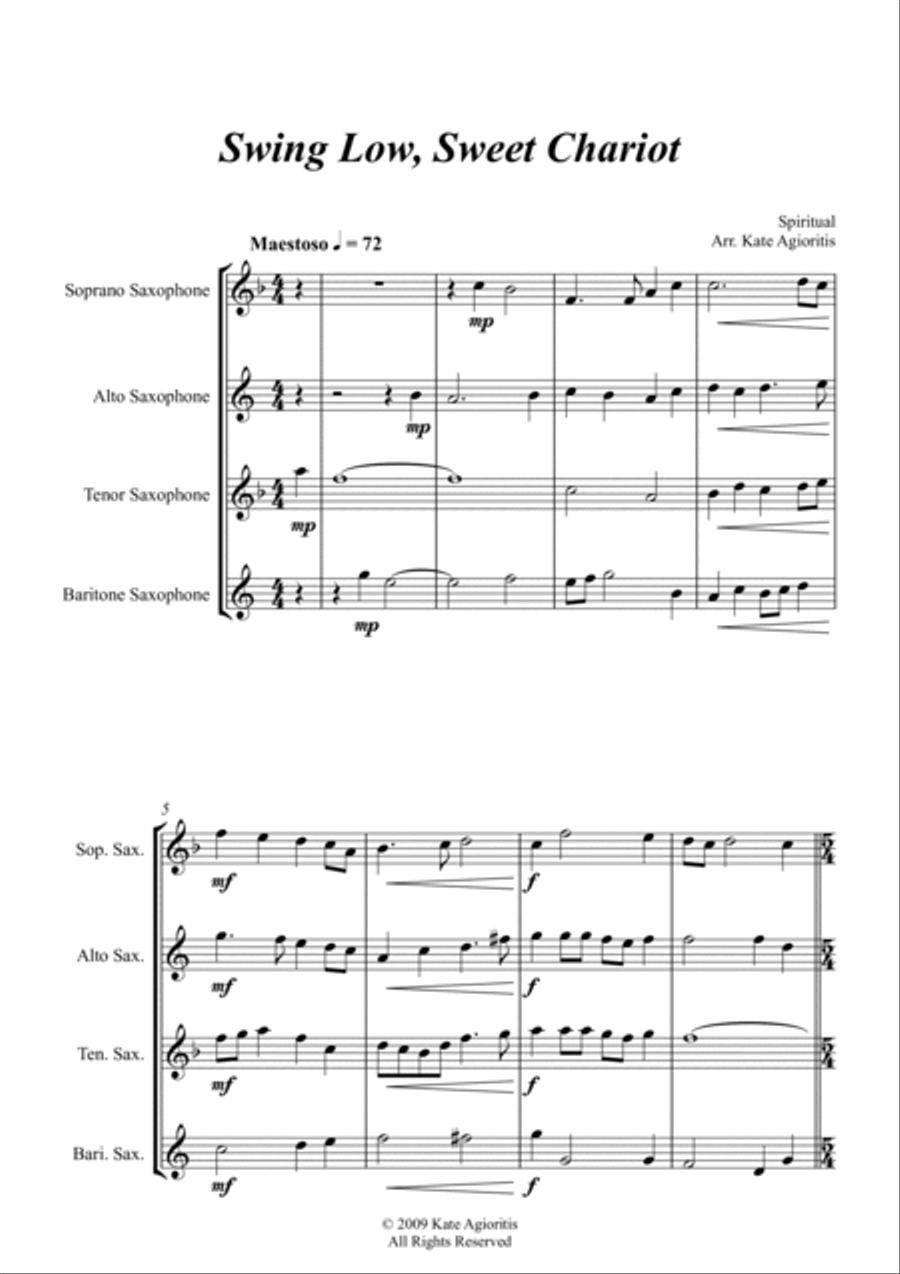 Swing Low, Sweet Chariot - a Jazz Arrangement - For Saxophone Quartet image number null