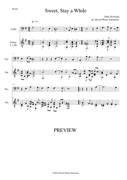 Sweet stay a while for cello and guitar by John Dowland Cello - Digital Sheet Music