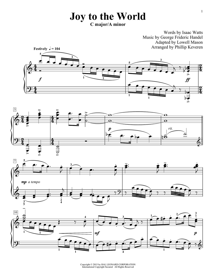 Joy To The World (arr. Phillip Keveren) Piano Solo scores gallery preview page 1
