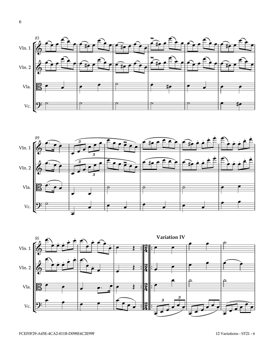 12 Variations on Ah, vous dirai-je, Maman (Twinkle, Twinkle Variations) String Quartet scores gallery preview page 6