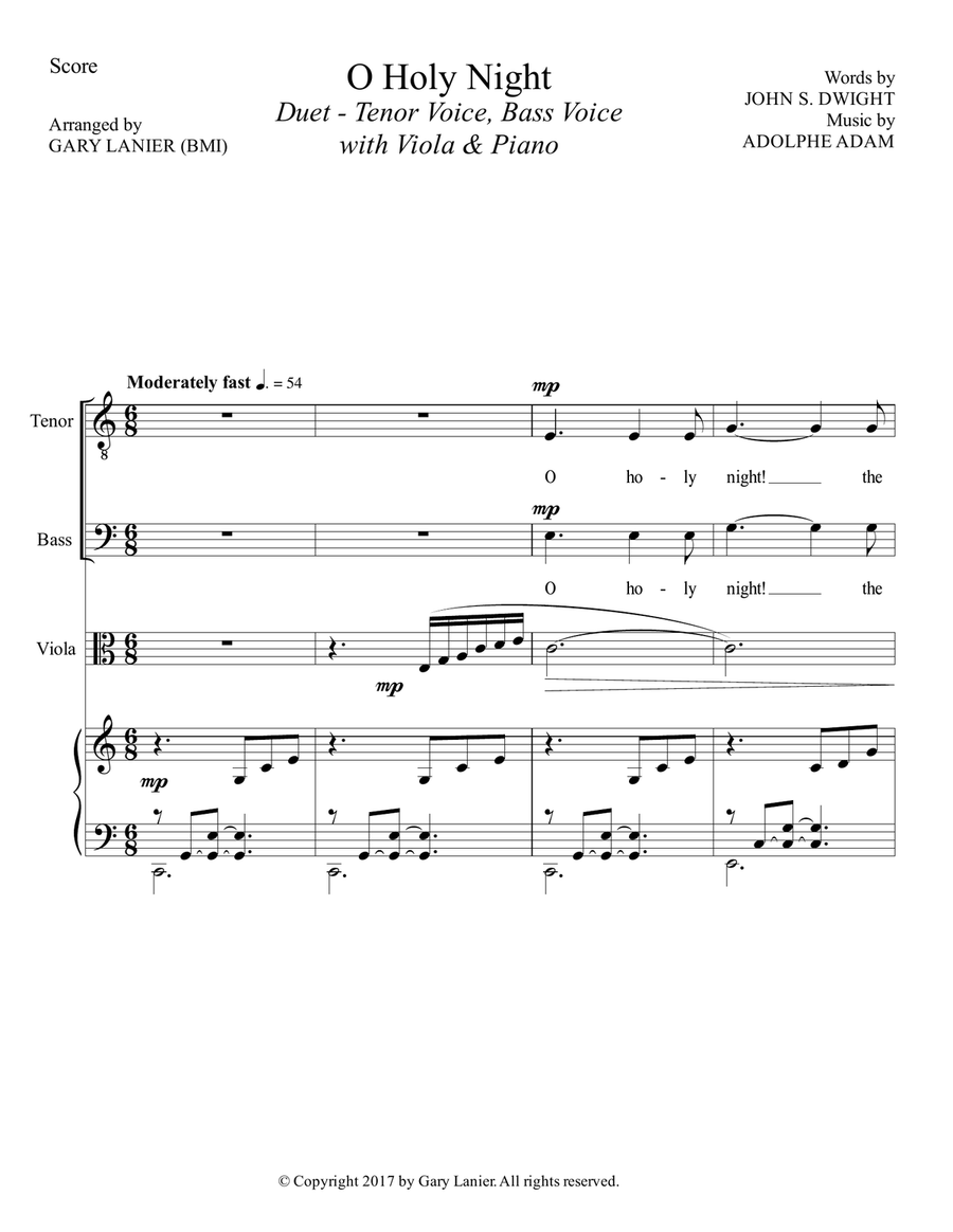 O HOLY NIGHT (Duet - Tenor Voice, Bass Voice with Viola & Piano - Score & Parts included) Small Ensemble scores gallery preview page 2