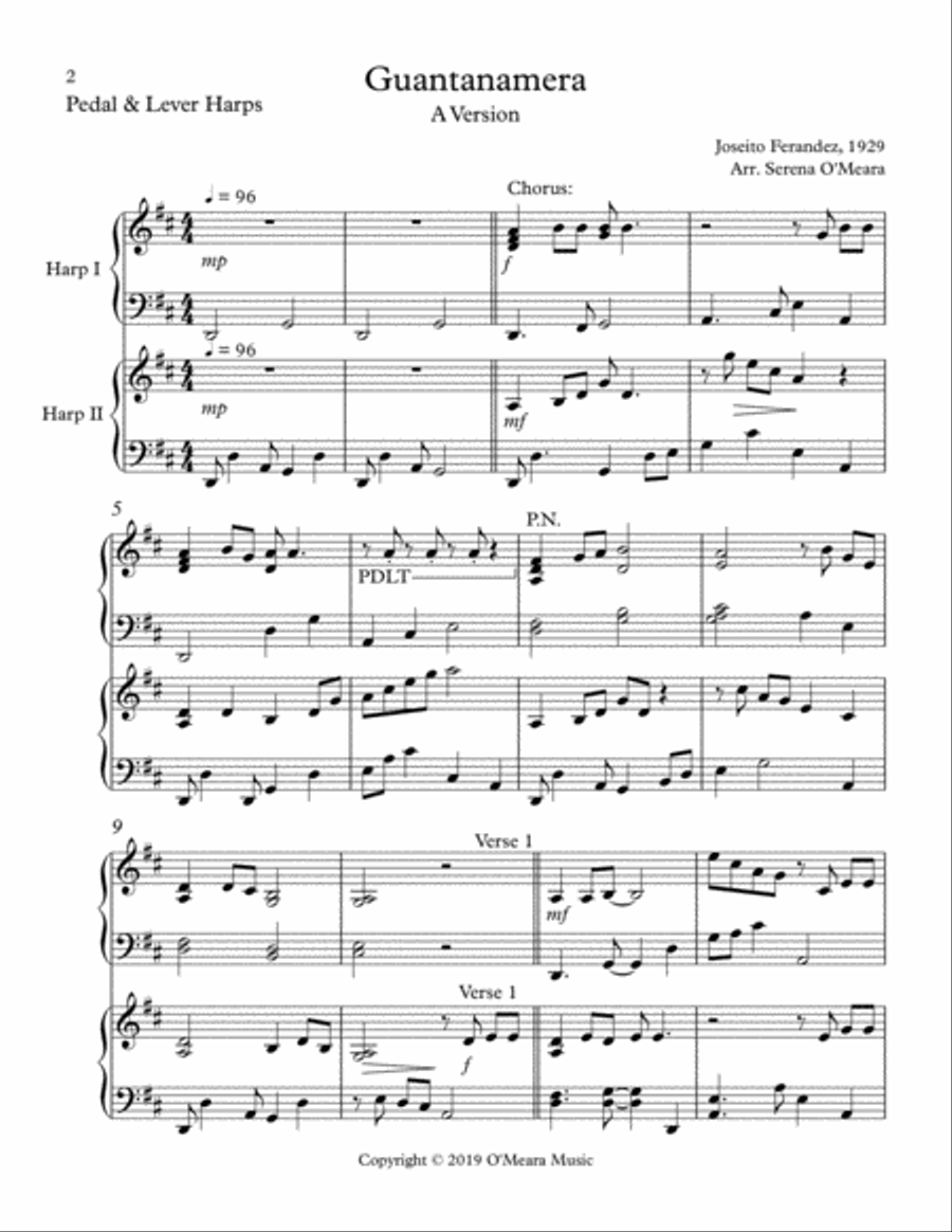 Guantanamera Pedal Harp scores gallery preview page 2