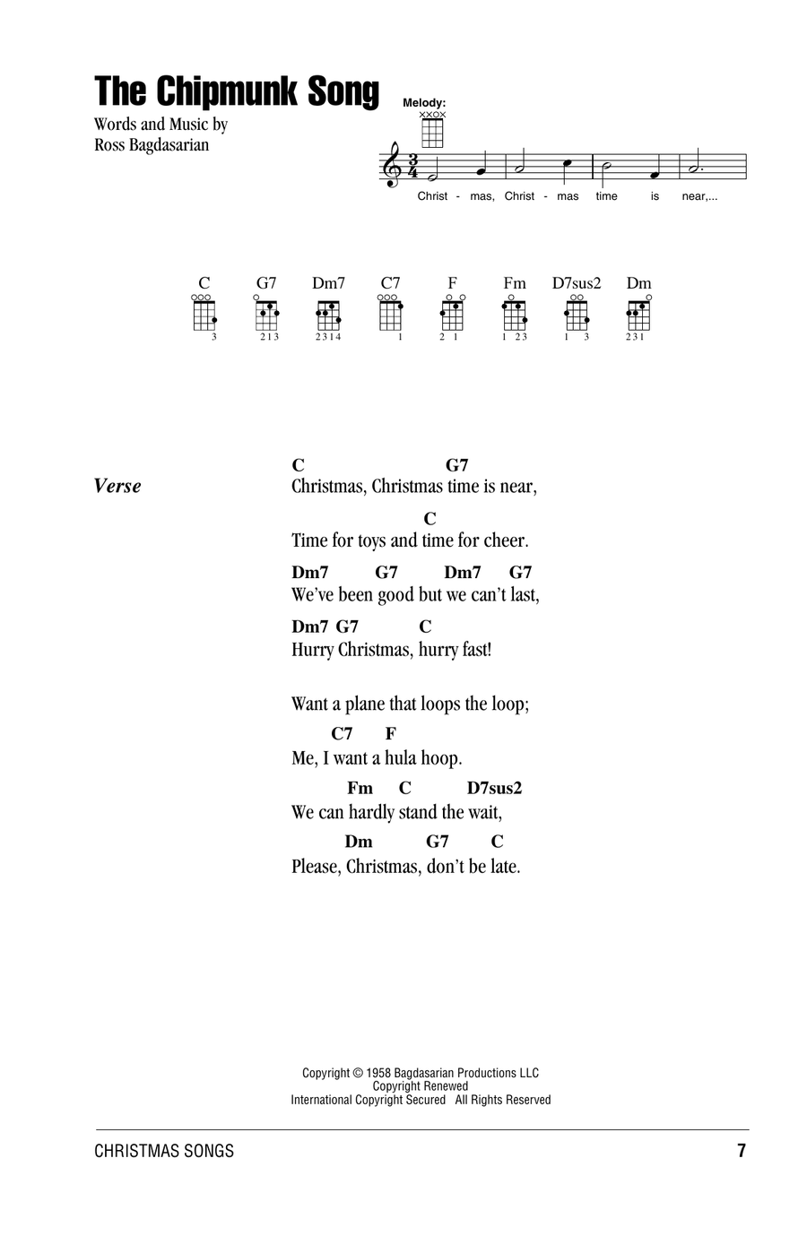The Chipmunk Song The Chipmunk Song Ukulele scores gallery preview page 1