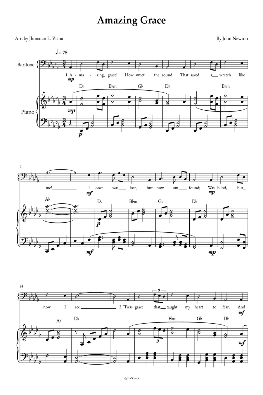 Amazing Grace Piano, Vocal scores gallery preview page 1