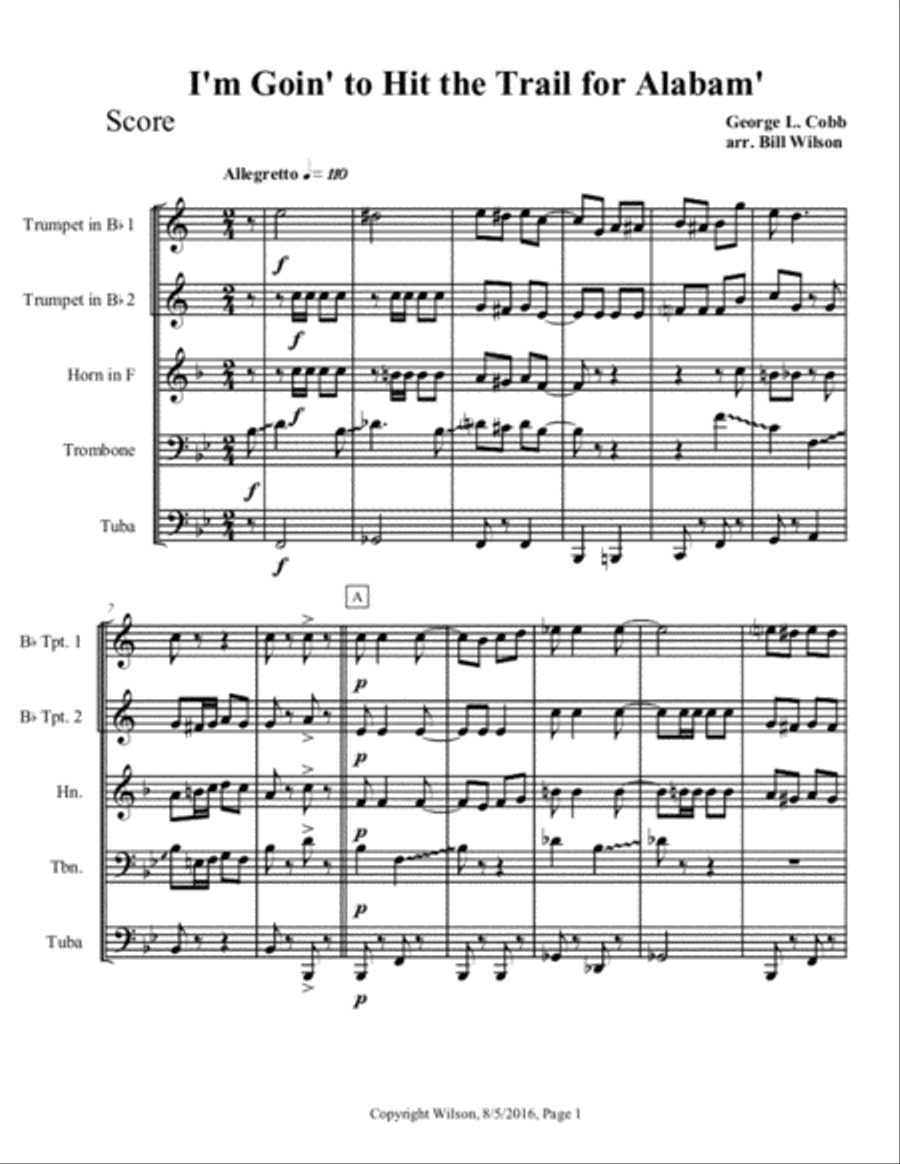 I'm Goin' to Hit the Trail for Alabam' Brass Quintet scores gallery preview page 2