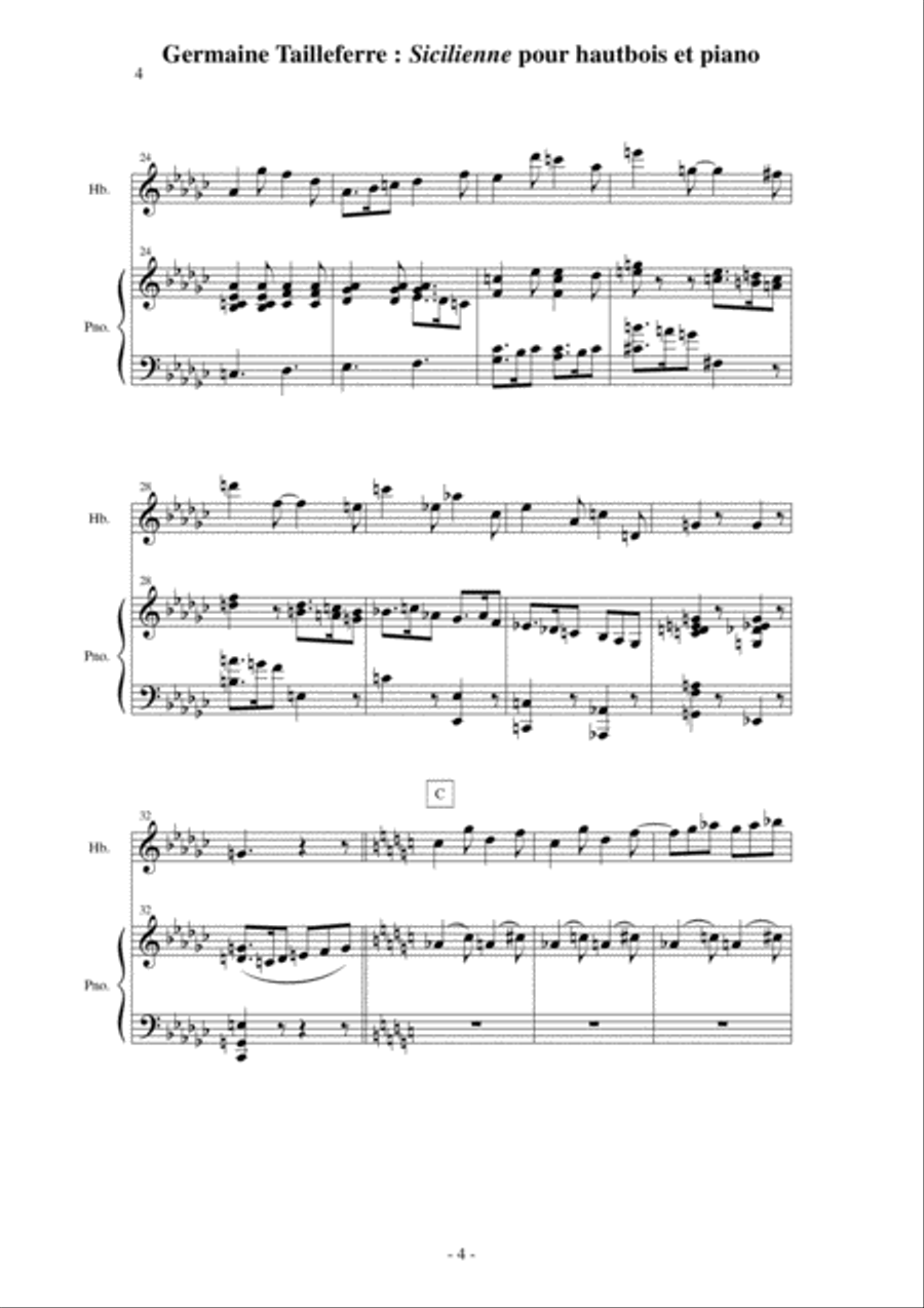 Germaine Tailleferre: Sicilienne for oboe and piano Piano scores gallery preview page 4