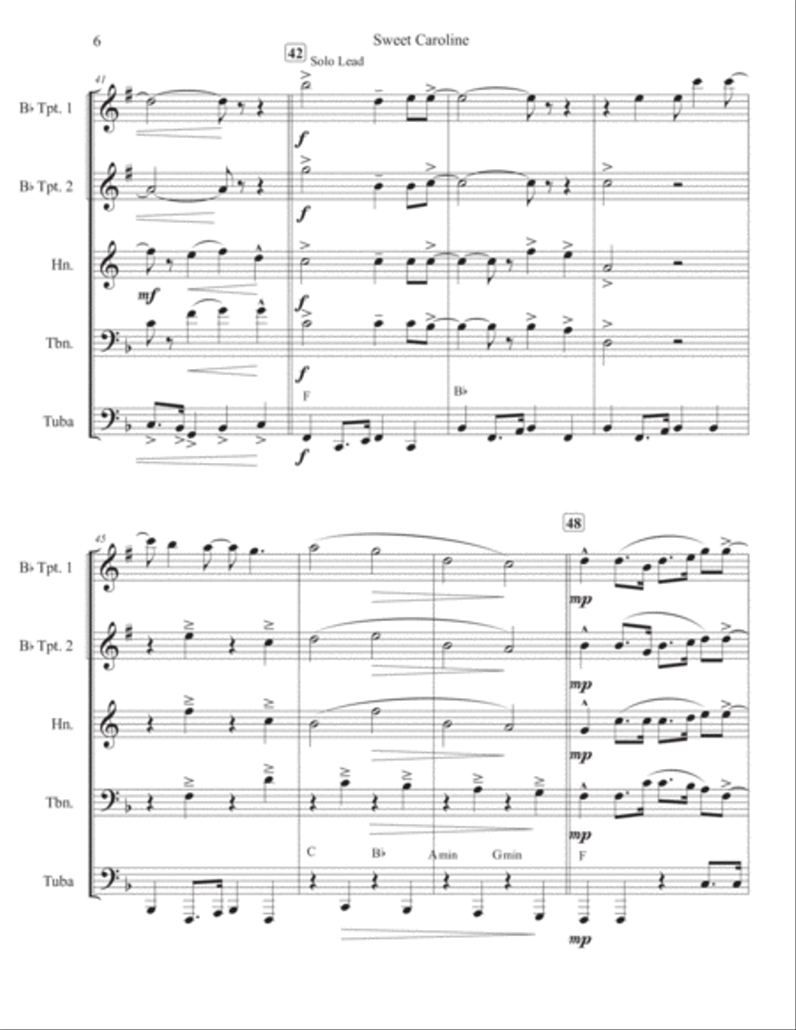 Sweet Caroline Sweet Caroline Brass Ensemble scores gallery preview page 6