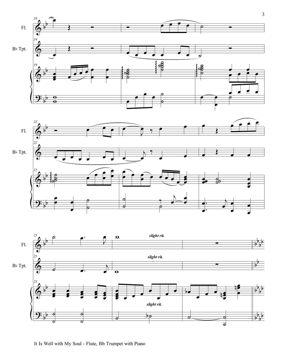 IT IS WELL WITH MY SOUL (Trio - Flute & Bb Trumpet with Piano - Instrumental Parts Included) IT IS WELL WITH MY SOUL (Trio - Flute & Bb Trumpet with Piano - Instrumental Parts Included) Flute scores gallery preview page 4
