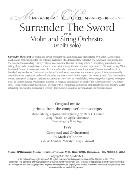 Surrender The Sword (violin solo part – violin and string orchestra)