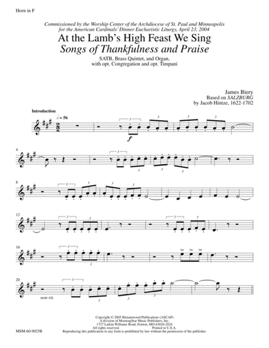 At the Lamb's High Feast We Sing Songs of Thankfulness and Praise (Downloadable Instrumental Parts)