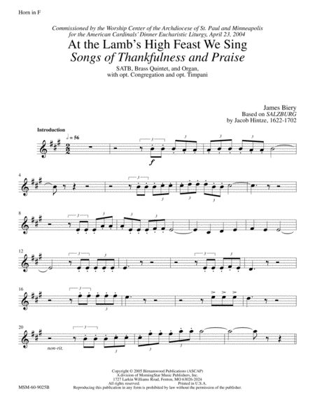 At the Lamb's High Feast We Sing Songs of Thankfulness and Praise (Downloadable Instrumental Parts)