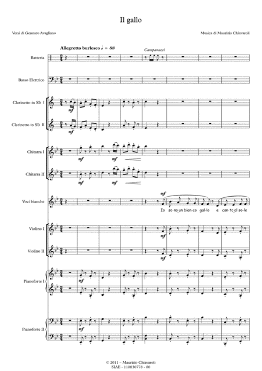 Il gallo (School orchestra version) Unison Choir scores gallery preview page 1