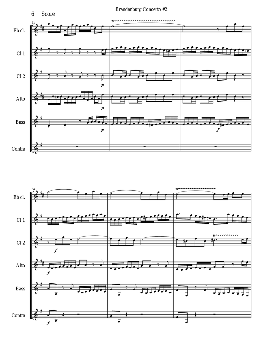Bach Brandenburg Concerto #2 - 1st movement for Clarinet Choir Clarinet Choir scores gallery preview page 6