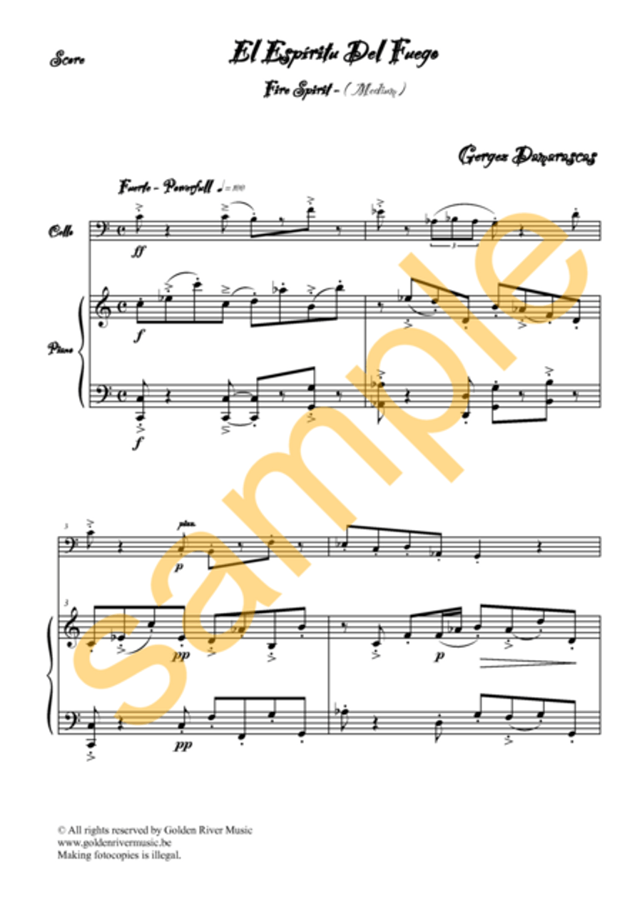 El Spiritu del Fuego / Fire Spirit for 2 celli Clarinet Solo scores gallery preview page 2