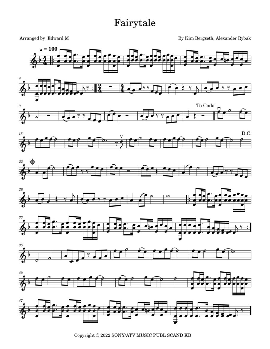 Fairytale Violin Solo scores gallery preview page 1