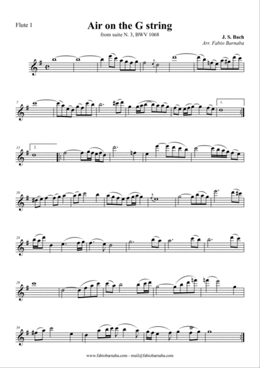 Air on the G string - for Flute Quartet or Flute Choir Flute Choir scores gallery preview page 4
