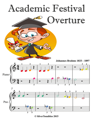 Academic Festival Overture Beginner Piano Sheet Music with Colored Notes