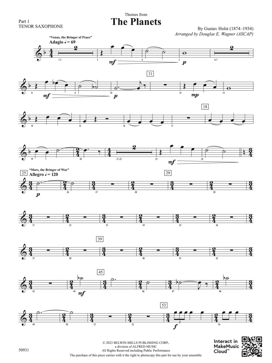 The Planets: Part 1 - Tenor Saxophone Concert Band scores gallery preview page 1