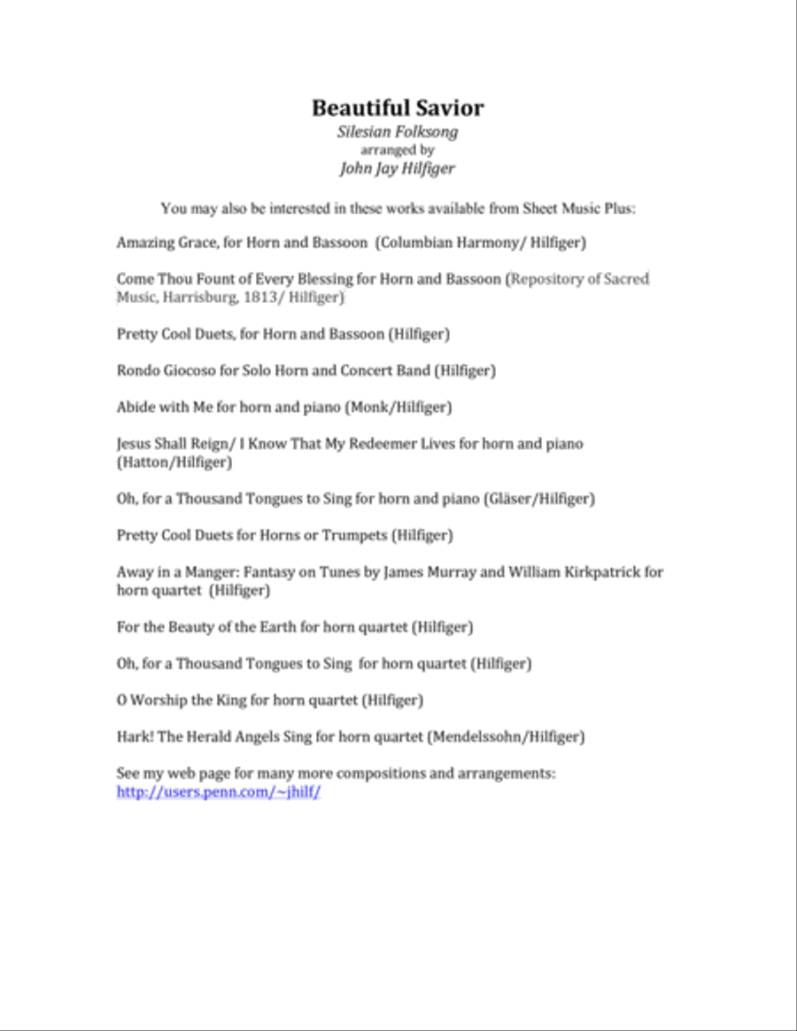Beautiful Savior for Horn and Bassoon Woodwind Ensemble scores gallery preview page 2