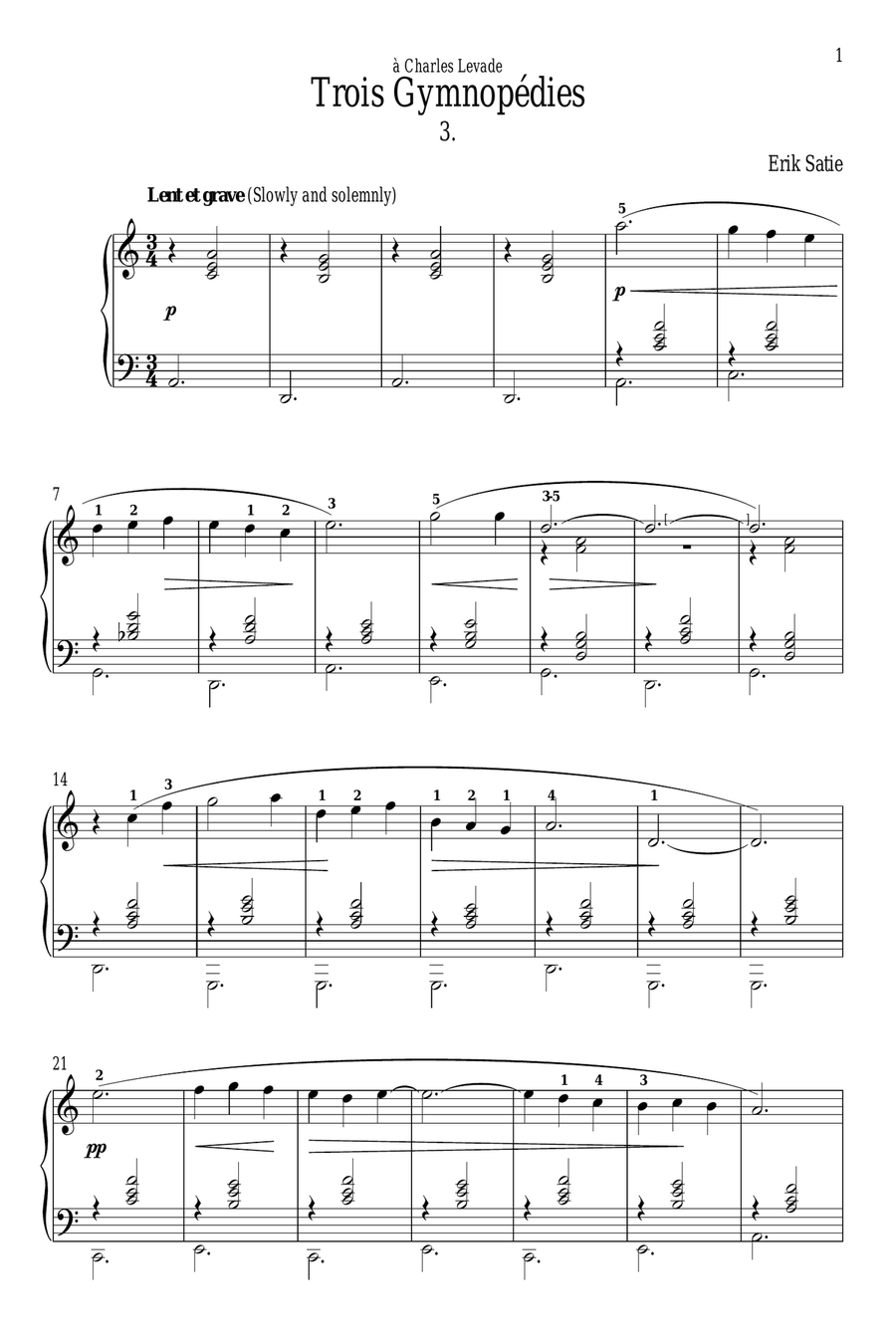 Gymnopedie No. 3 Piano Solo scores gallery preview page 1