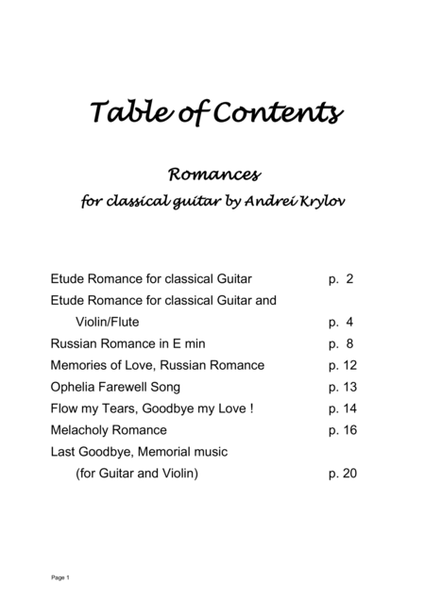 7 Romances for classical guitar. Two for violin and guitar. Music by Andrei Krylov image number null