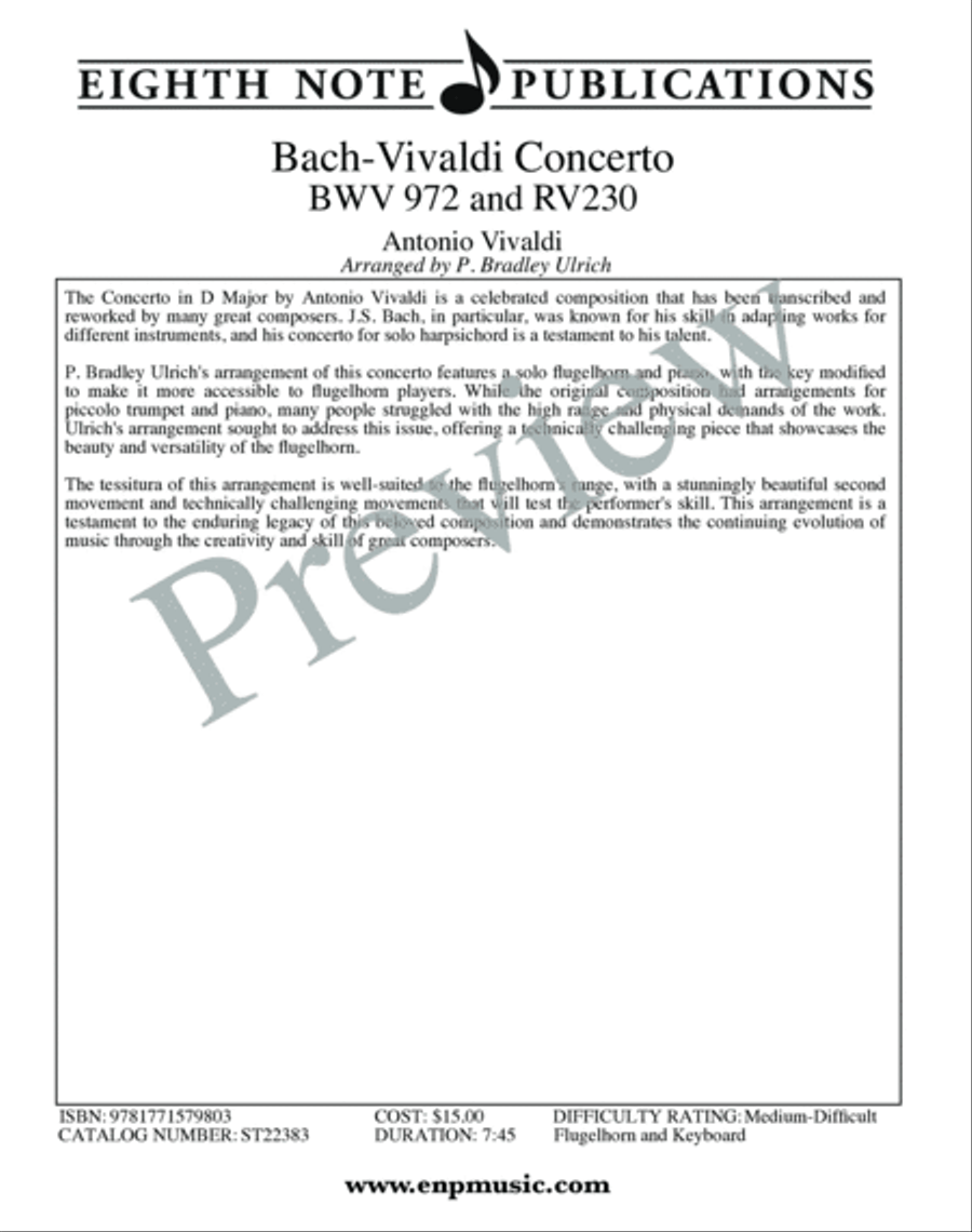 Bach-Vivaldi Concerto BWV 972 and RV230 Small Ensemble scores gallery preview page 2