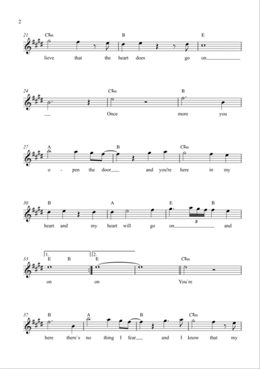 My Heart Will Go On (love Theme From 'titanic') Easy Piano scores gallery preview page 2