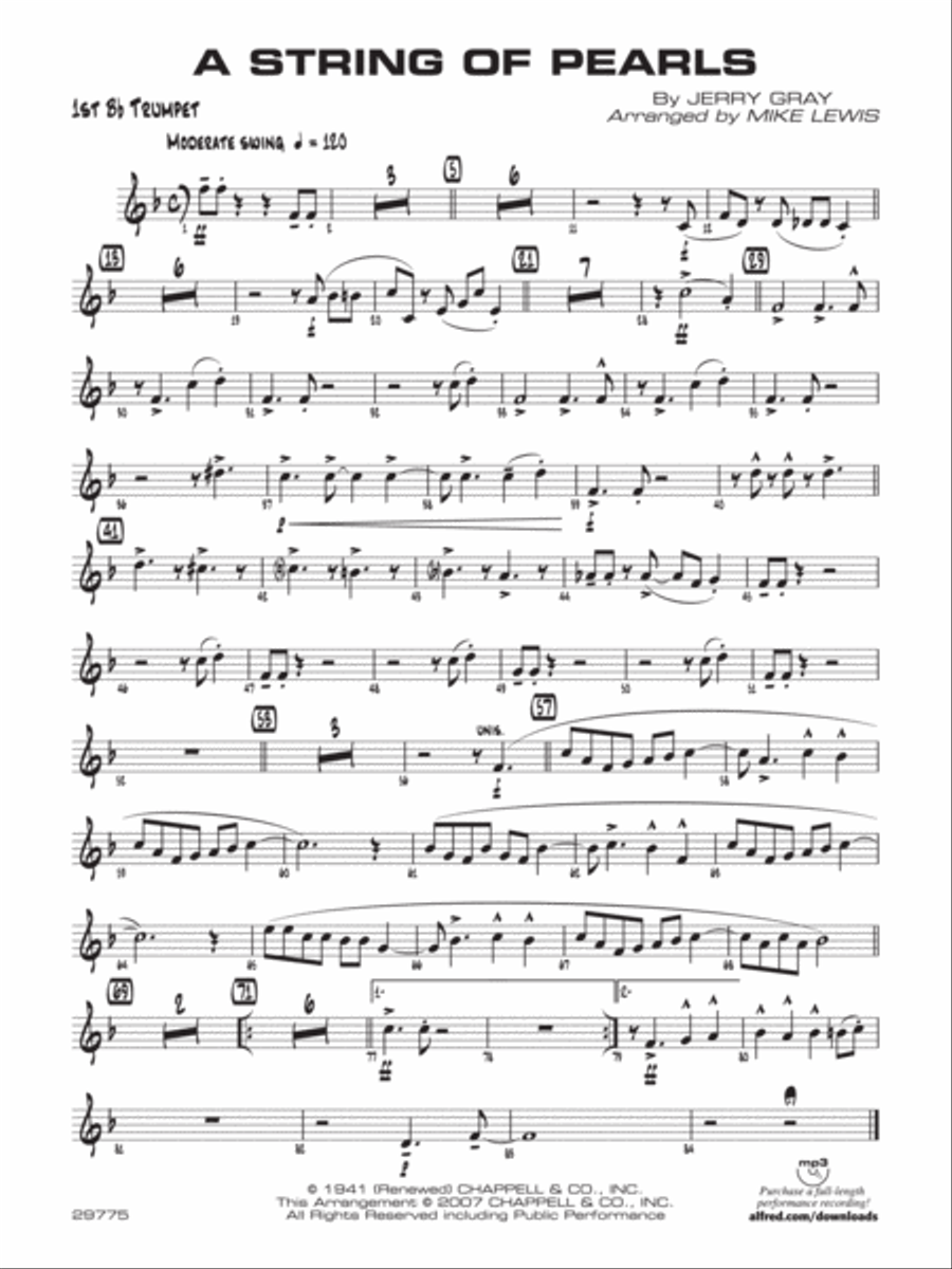 String of Pearls: 1st B-flat Trumpet Jazz Ensemble scores gallery preview page 1