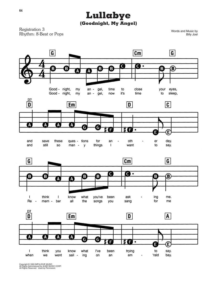 Lullabye (Goodnight, My Angel) Electronic Keyboard scores gallery preview page 1