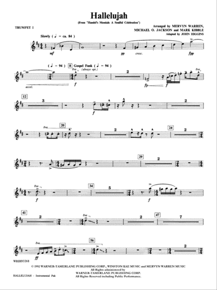 Hallelujah from Handel's Messiah: A Soulful Celebration: 1st B-flat Trumpet B-Flat Trumpet scores gallery preview page 1