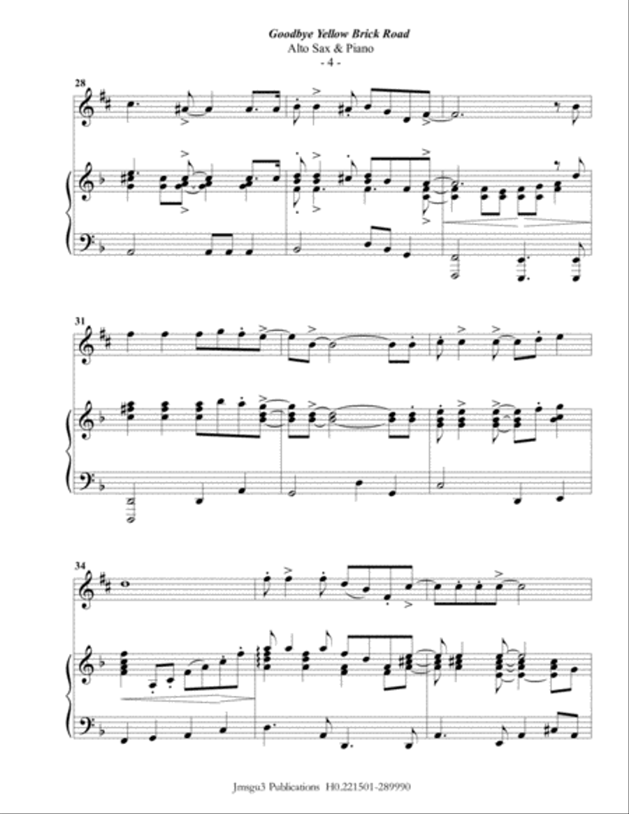 Goodbye Yellow Brick Road Alto Saxophone scores gallery preview page 4