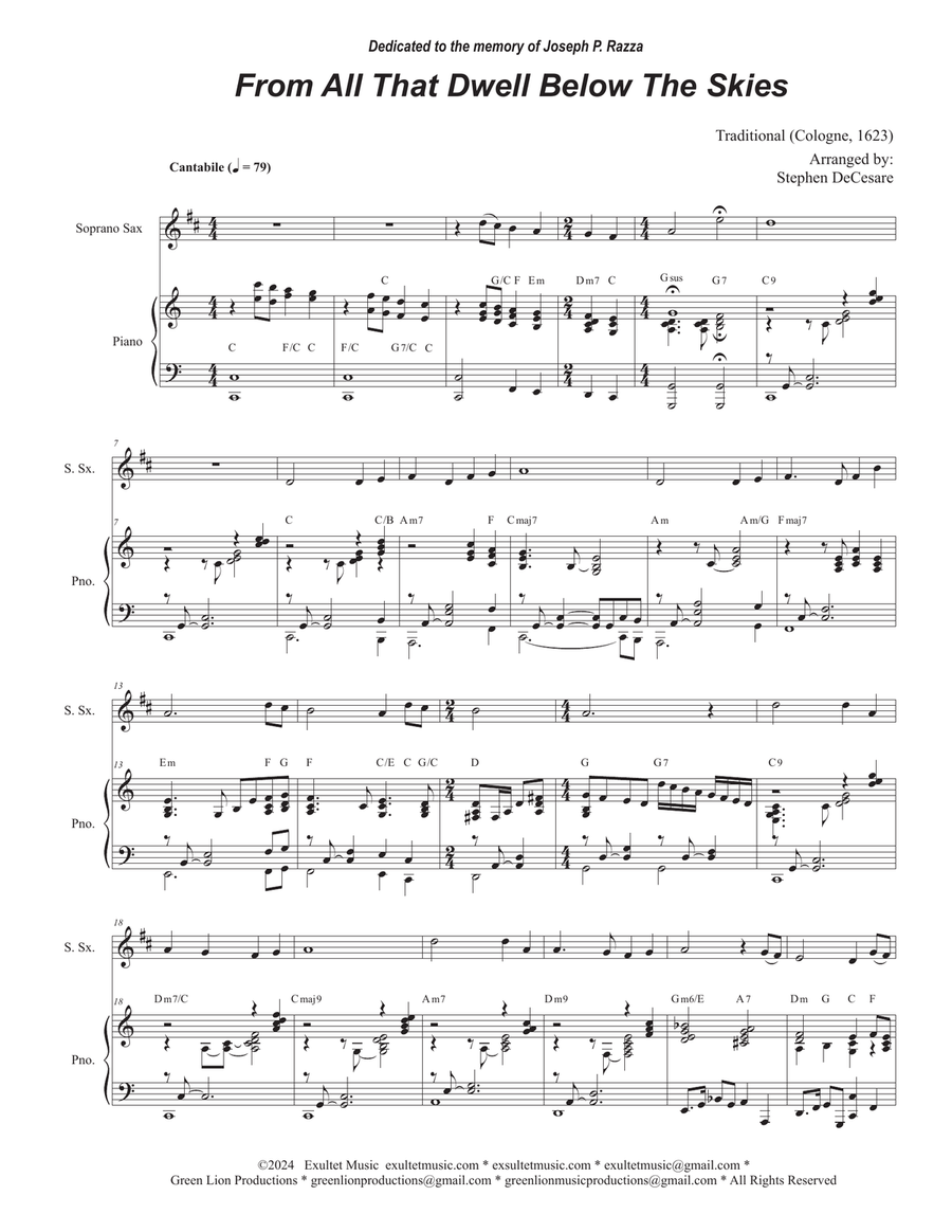 Book cover for From All That Dwell Below The Skies (Soprano Saxophone and Piano)