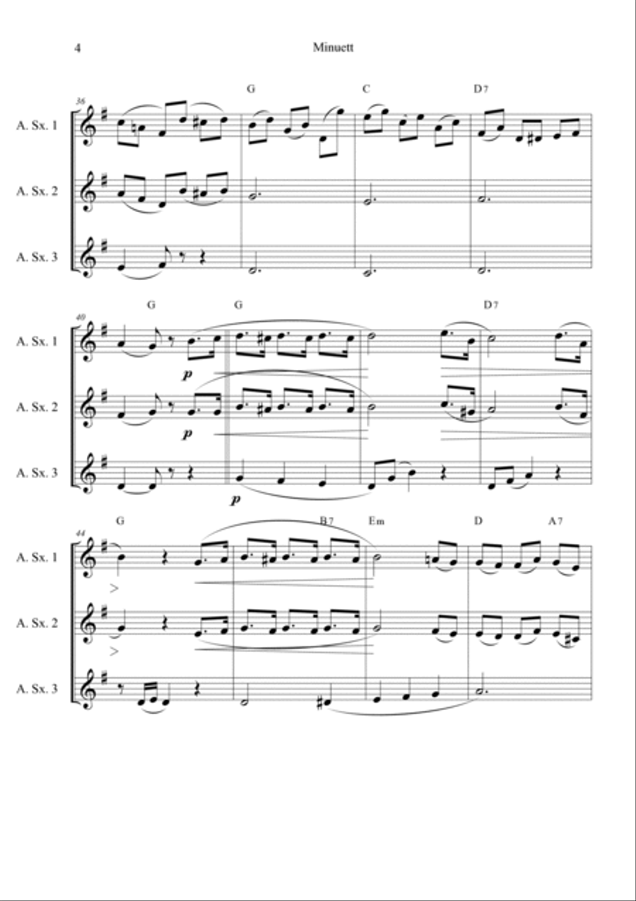 Minuett in G Major by L. Van Beethoven for Alto Saxophone Trio Woodwind Trio scores gallery preview page 4