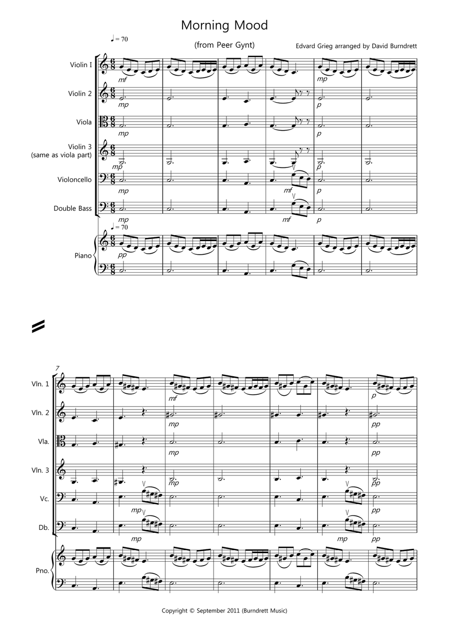 Morning Mood (from Peer Gynt) for String Orchestra String Quartet scores gallery preview page 1