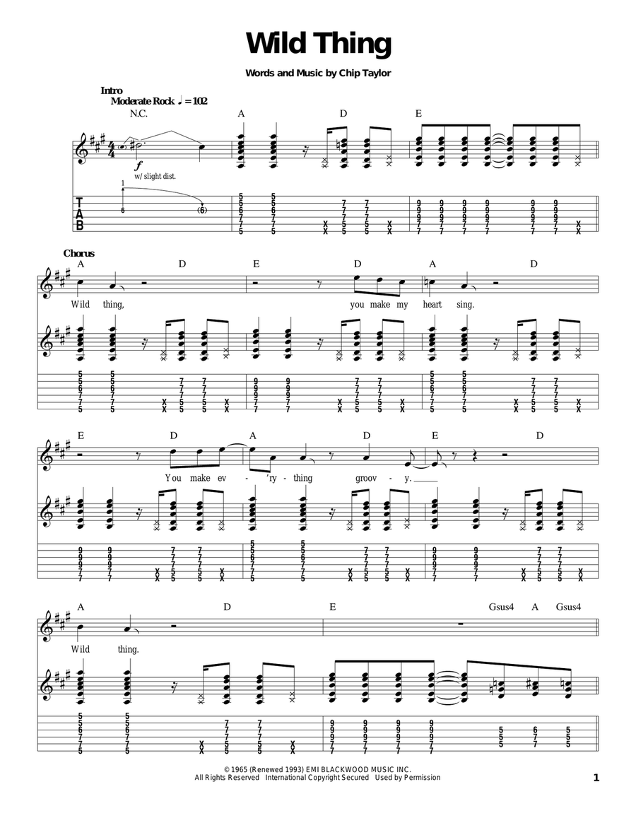 Wild Thing Acoustic Guitar scores gallery preview page 1