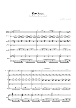 The Swan by Saint-Saëns for Recorder Quintet and Piano with Chords