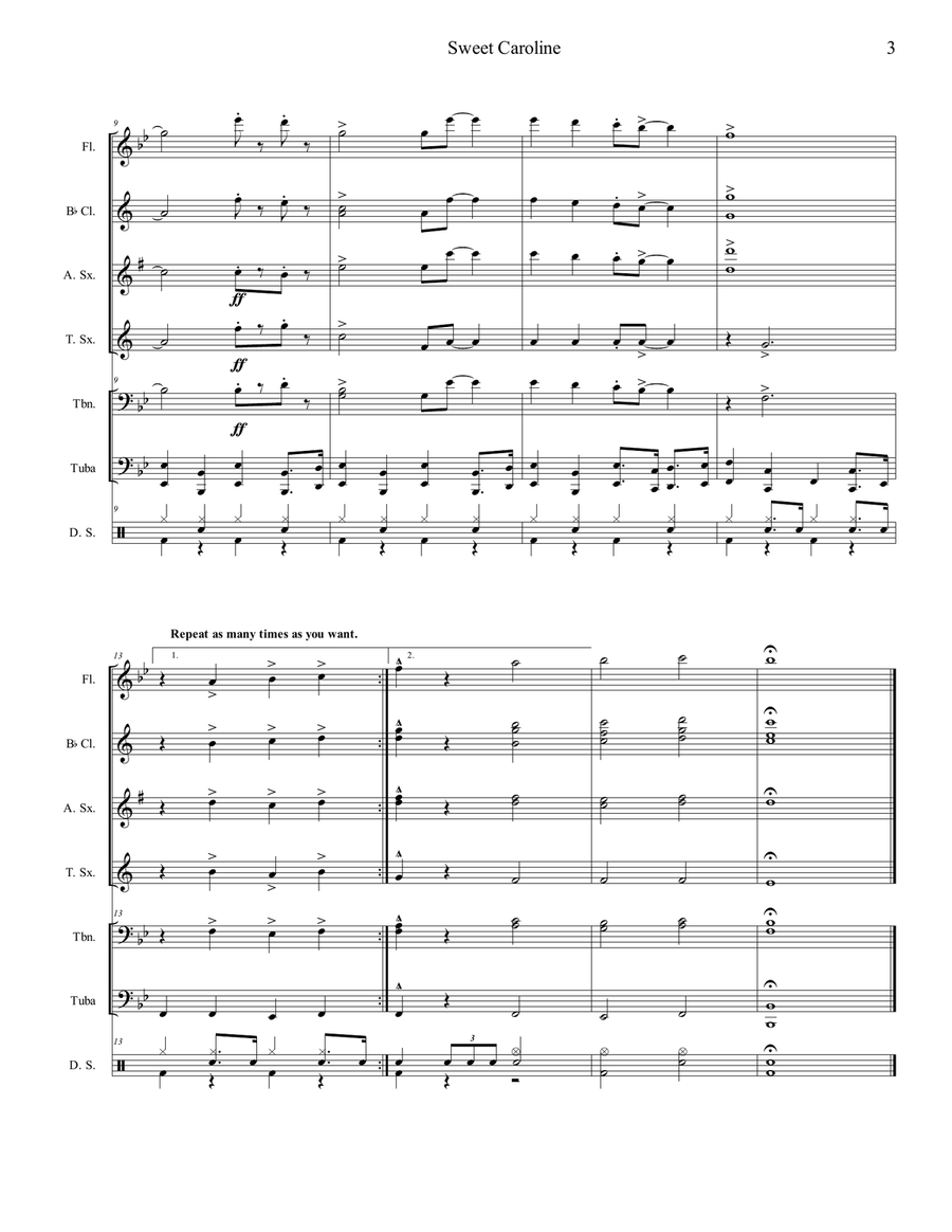 Sweet Caroline Small Ensemble scores gallery preview page 3