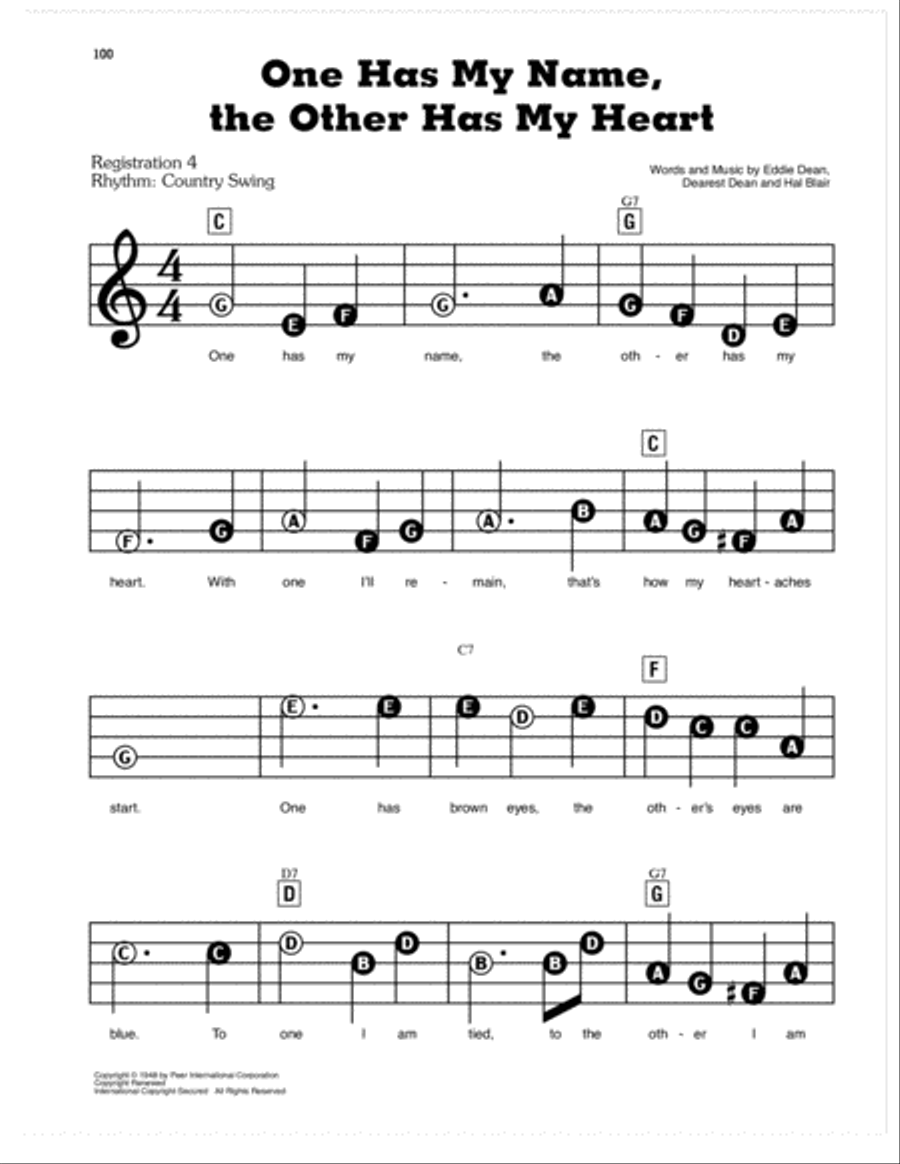 One Has My Name, The Other Has My Heart Electronic Keyboard scores gallery preview page 1
