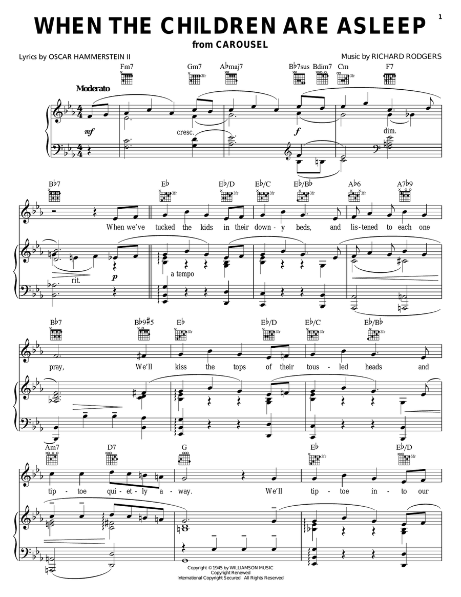 When The Children Are Asleep Piano, Vocal, Guitar scores gallery preview page 1