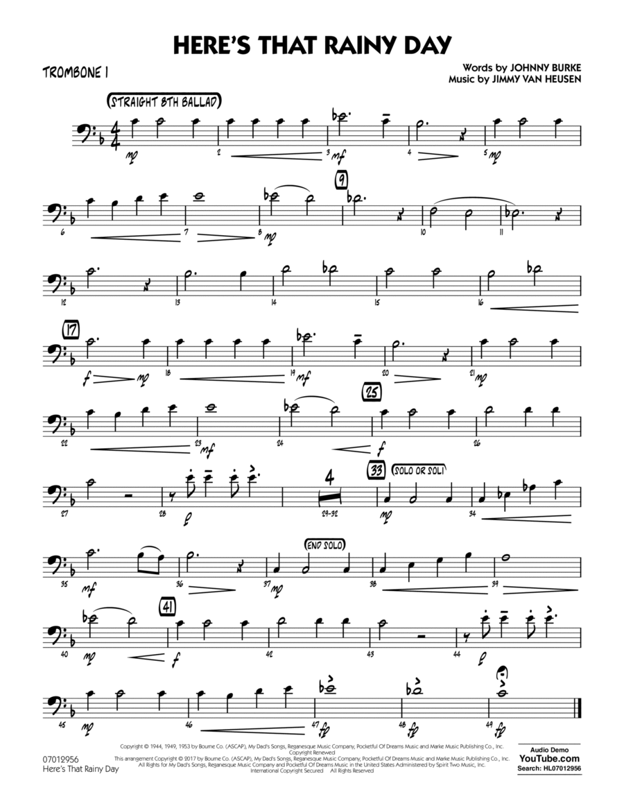 Here's That Rainy Day - Trombone 1 Trombone scores gallery preview page 1