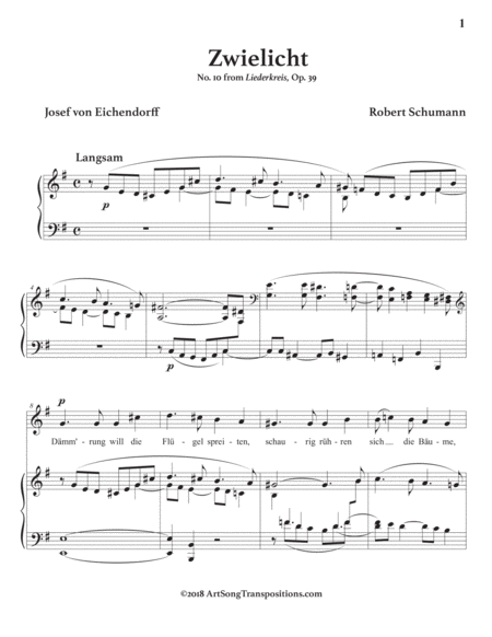 SCHUMANN: Zwielicht, Op. 39 no. 10 (transposed to E minor)