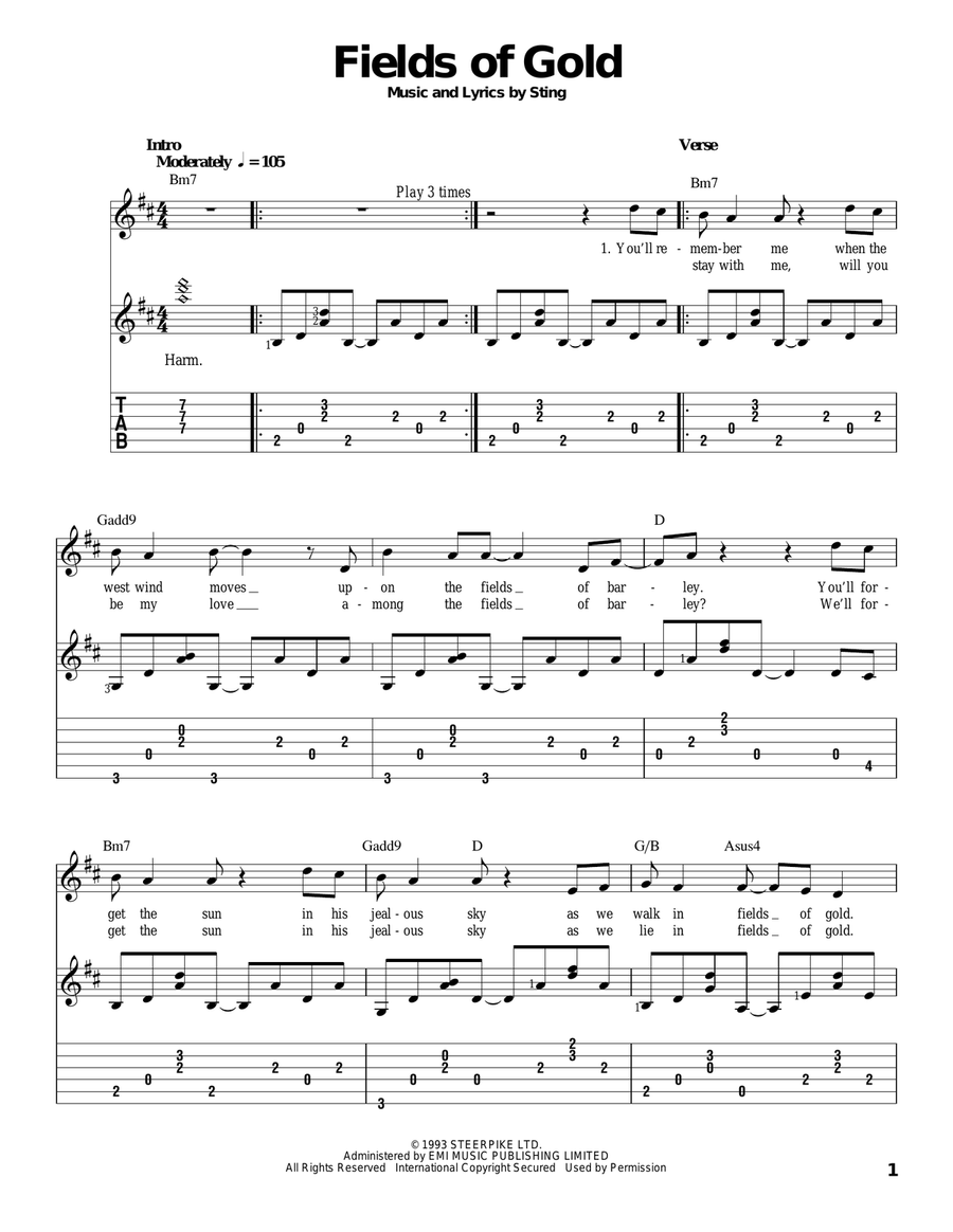 Fields Of Gold Acoustic Guitar scores gallery preview page 1