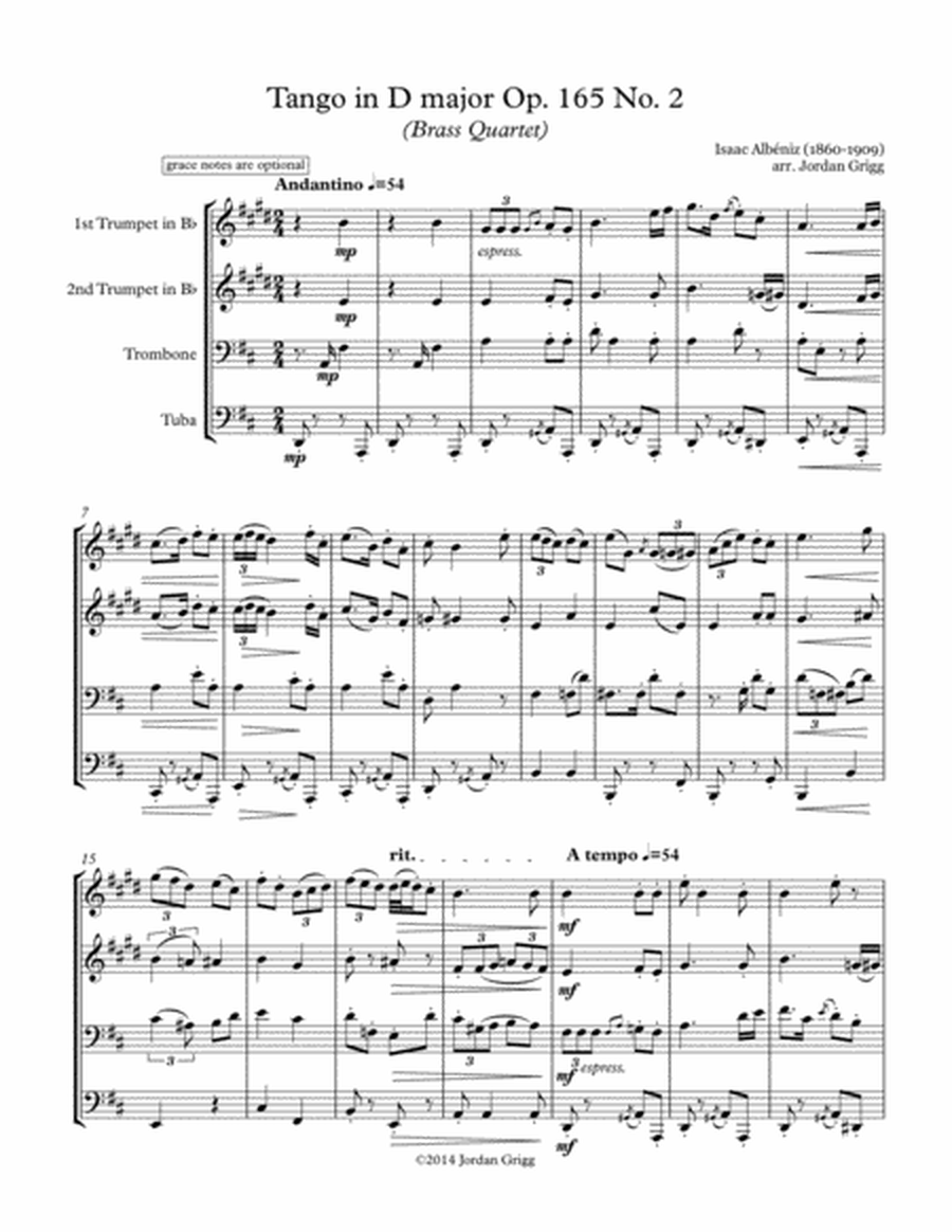Tango in D major (Brass Quartet), Op.165 No.2 image number null