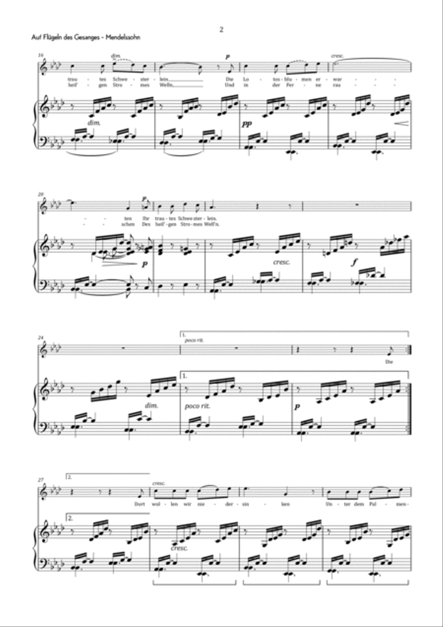 Mendelssohn - Auf Flügeln des Gesanges in A-flat major - Intermediate Chamber Music scores gallery preview page 3