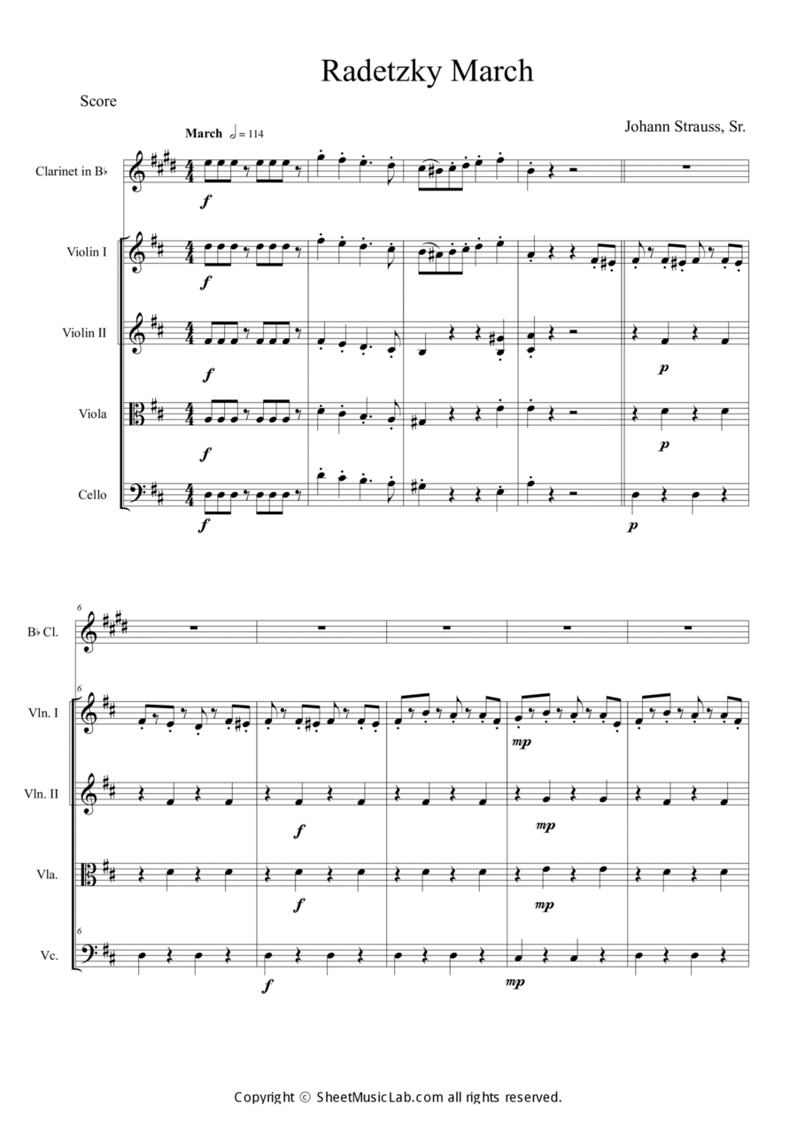 Radetzky Marsch Clarinet scores gallery preview page 1