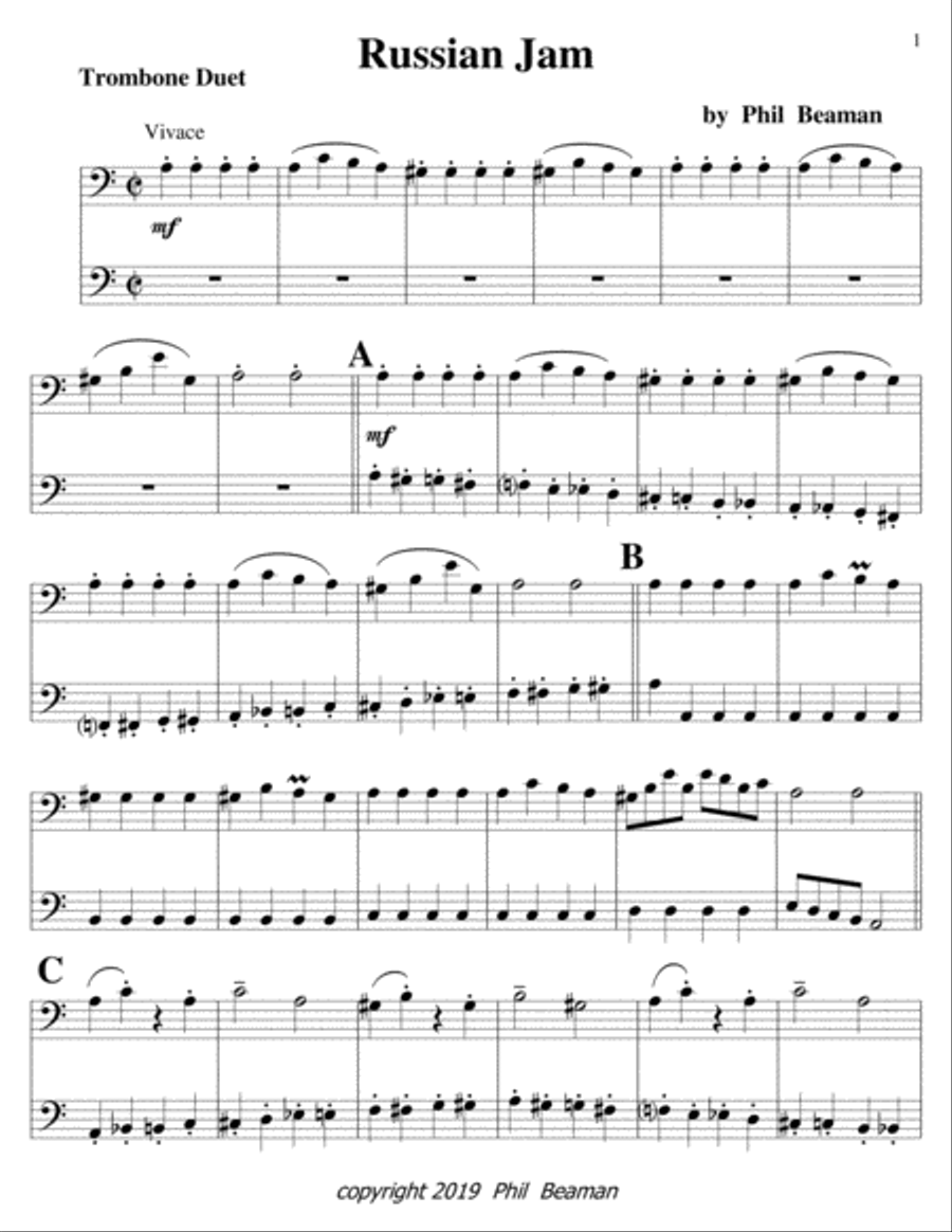 Russian Jam trombone duet Trombone Duet Digital Sheet Music